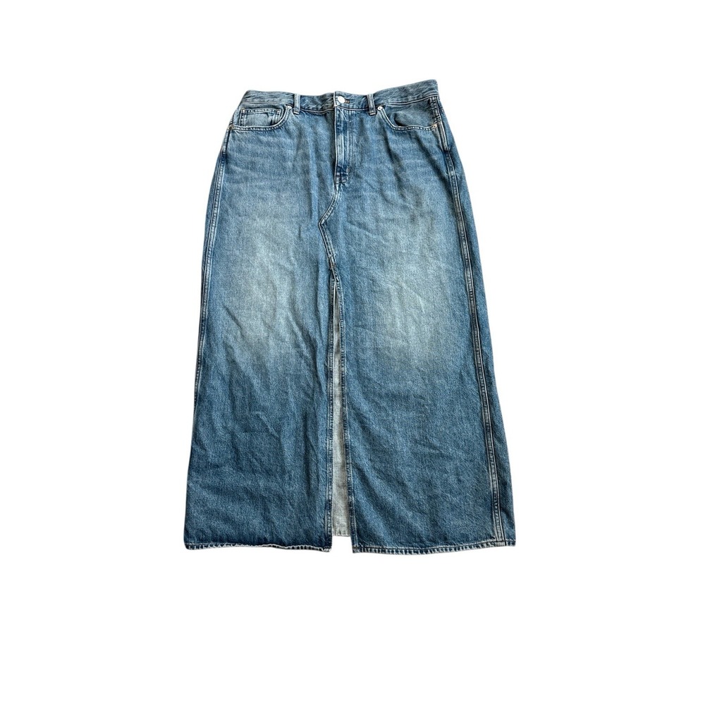 Madewell Denim Mid-Rise Maxi Skirt Womens 30 Blue Jean Front Slit Faded